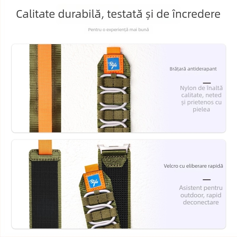 Curea de ceas din nailon împletit cu cataramă Velcro, stil sportiv, dimensiuni personalizabile, compatibilă cu Apple Watch