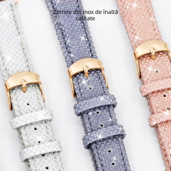 Brățară Apple Watch, curea 18 mm cu interfață dreaptă, din piele și PU, cu cristale, 25 g, compatibilă cu Apple Watch
