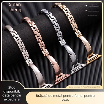 Bratara metalică cu închizătoare D pentru Apple Watch 8/9/10 – lățime 20 mm, greutate 33 g, închidere cu capse, stil modern