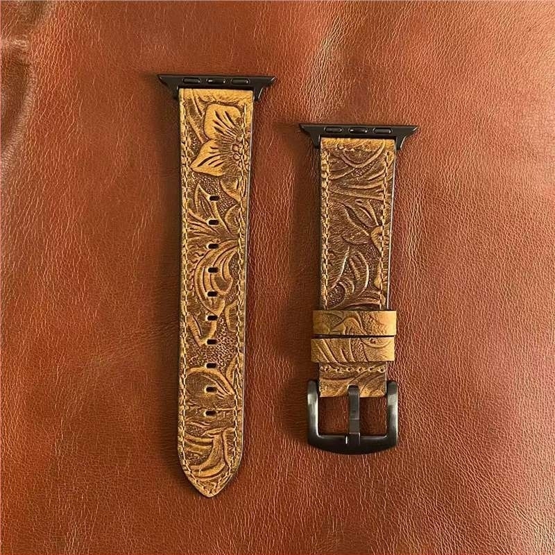 Curea pentru Apple Watch SE din piele naturală, imprimeu retro Crazy Horse