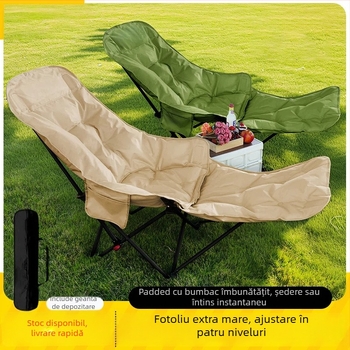 Moon Chair - scaun pliabil exterior, cadru din oțel cu carbon, spate reglabil în patru poziții, pernă din bumbac, pentru camping și plajă, portabil