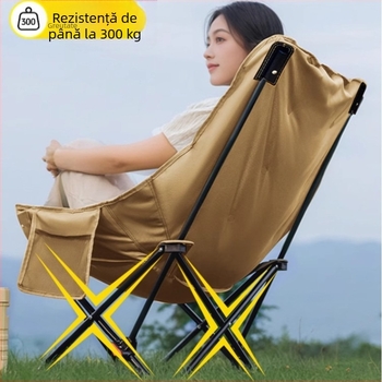 Moon Chair - scaun pliabil exterior, cadru din oțel cu carbon, spate reglabil în patru poziții, pernă din bumbac, pentru camping și plajă, portabil