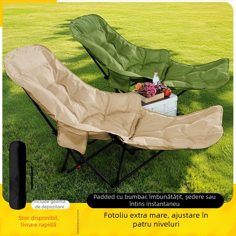 Moon Chair - scaun pliabil exterior, cadru din oțel cu carbon, spate reglabil în patru poziții, pernă din bumbac, pentru camping și plajă, portabil