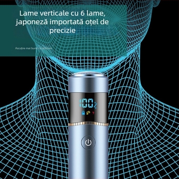 Aparat de ras electric cu cap rotativ, rezistent la apă, baterie încorporată 1200–2000mAh, autonomie peste 60 de minute, încărcare 1 oră, carcasă din aliaj de aluminiu