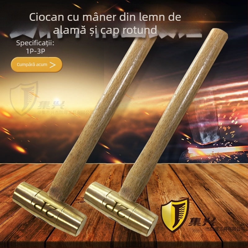 Ciocan din alamă cu cap rotund și mâner din lemn, fără scântei, pentru medii inflamabile