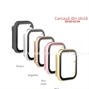 Husă Apple Watch din aluminiu, finisaj oglindit, cu protecție a ecranului din sticlă temperată, compatibilă cu Apple Watch Series 8/SE/7/6/5