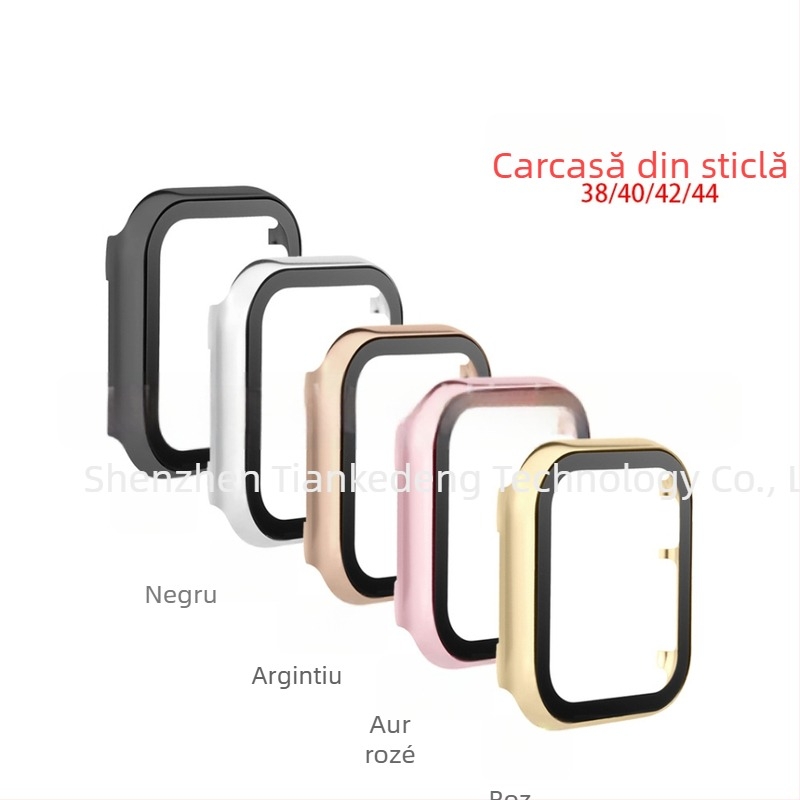 Husă Apple Watch din aluminiu, finisaj oglindit, cu protecție a ecranului din sticlă temperată, compatibilă cu Apple Watch Series 8/SE/7/6/5