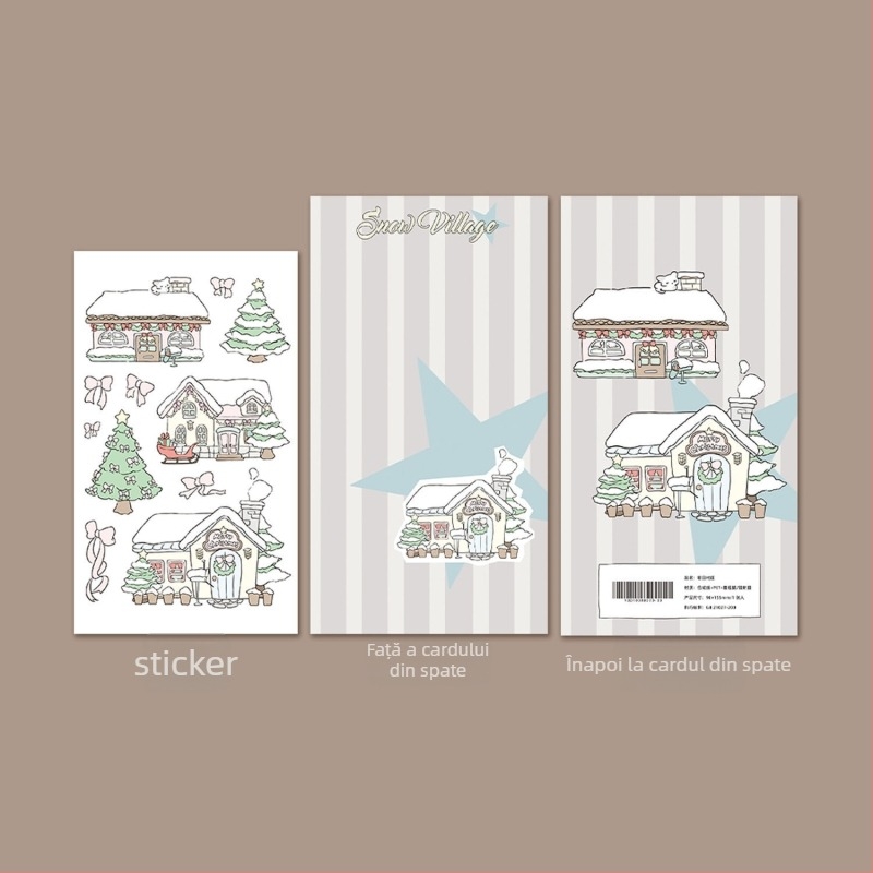 Autocolante de Crăciun pentru jurnal cu peisaj, hârtie sintetică, stil coreean, imprimare