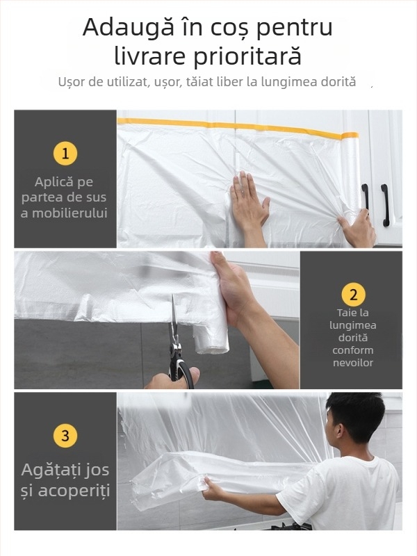 Folie de protecție pentru pulverizare vopsea și folie de mască pentru pereți, mobilier și mașini – protecție pereți, mobilier și suprafețe auto; folie de mască; protecție la pulverizarea vopselei