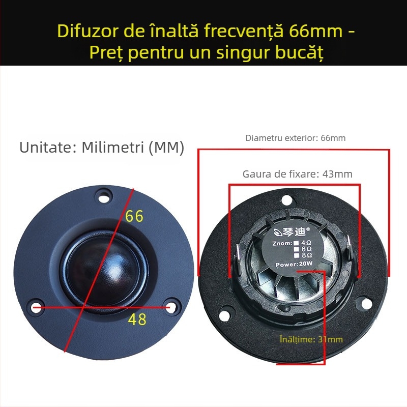 Tweeter cu diafragmă de mătase, circuit magnetic dublu, înaltă sensibilitate – pentru instrumente muzicale