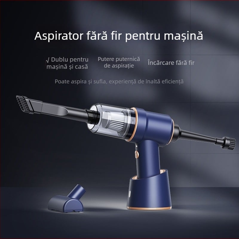 Aspirator auto fără fir, încărcare USB — 50W, aspirație 4100–5000 Pa, baterie încorporată 3000–4000 mAh, uscat, cap de perie pliabil pe colț