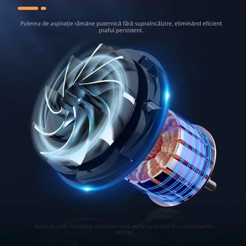 Aspirator auto fără fir, încărcare USB — 50W, aspirație 4100–5000 Pa, baterie încorporată 3000–4000 mAh, uscat, cap de perie pliabil pe colț