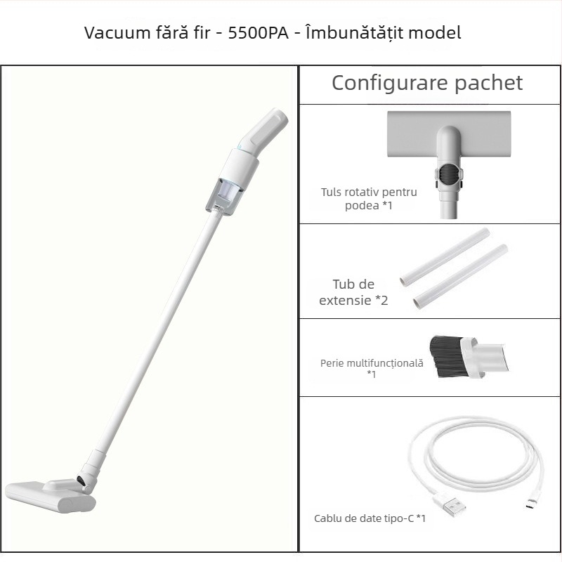 Aspirator auto wireless, mâner portabil cu duză plată, 80W, baterie încorporată 2000–2500 mAh, tensiune ≤36V, aspirație sub 10 kPa