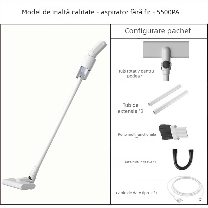 Aspirator auto wireless, mâner portabil cu duză plată, 80W, baterie încorporată 2000–2500 mAh, tensiune ≤36V, aspirație sub 10 kPa