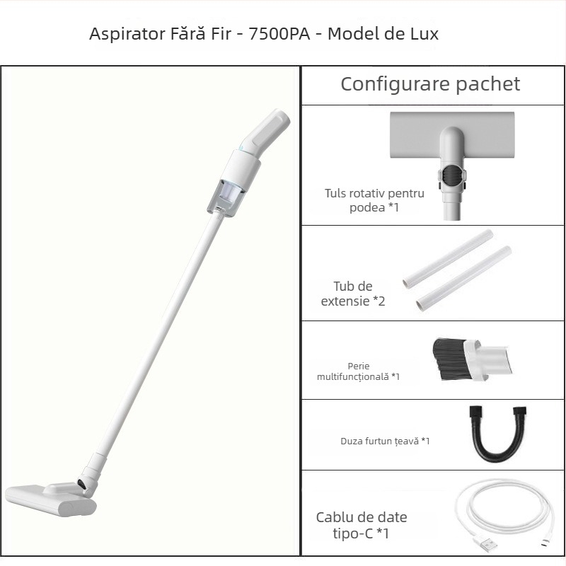 Aspirator auto wireless, mâner portabil cu duză plată, 80W, baterie încorporată 2000–2500 mAh, tensiune ≤36V, aspirație sub 10 kPa
