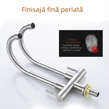 Robinet din oțel inoxidabil pentru bucătărie, 1 intrare și 2 ieșiri, conexiune în 3 căi pentru chiuveta de rufe și chiuvetă, diametrul țevilor 20 mm, nucleu ceramic al valvei, finisaj periat, model 5236