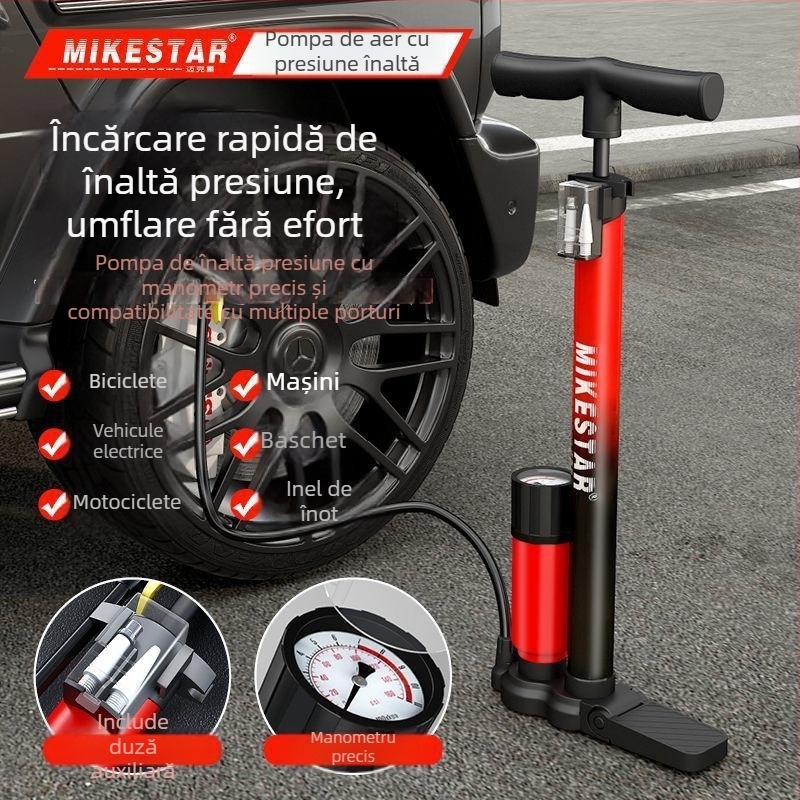 Pompa manuală de înaltă presiune pentru biciclete, motociclete și vehicule electrice — umflare rapidă, universală, pentru uz casnic