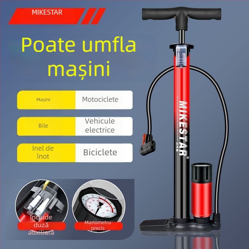 Pompa manuală de înaltă presiune pentru biciclete, motociclete și vehicule electrice — umflare rapidă, universală, pentru uz casnic