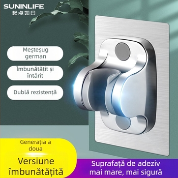 Suport de duș cu montare prin ventuză, fără găuri, reținător reglabil pentru furtun, ABS, stil modern minimalist