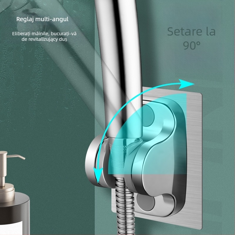 Suport de duș cu montare prin ventuză, fără găuri, reținător reglabil pentru furtun, ABS, stil modern minimalist