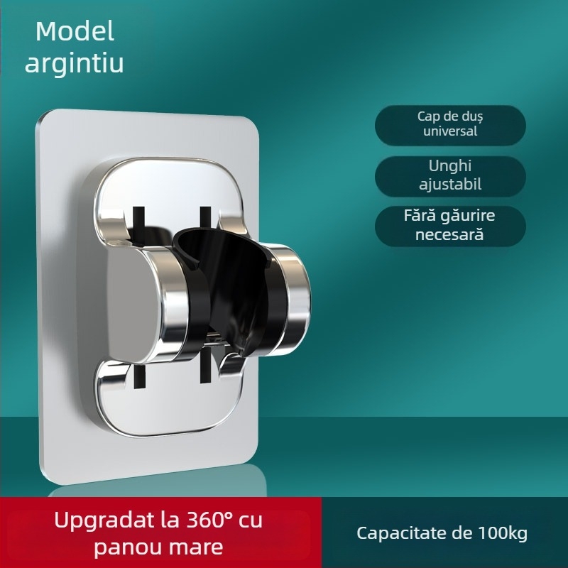Suport de duș cu montare prin ventuză, fără găuri, reținător reglabil pentru furtun, ABS, stil modern minimalist