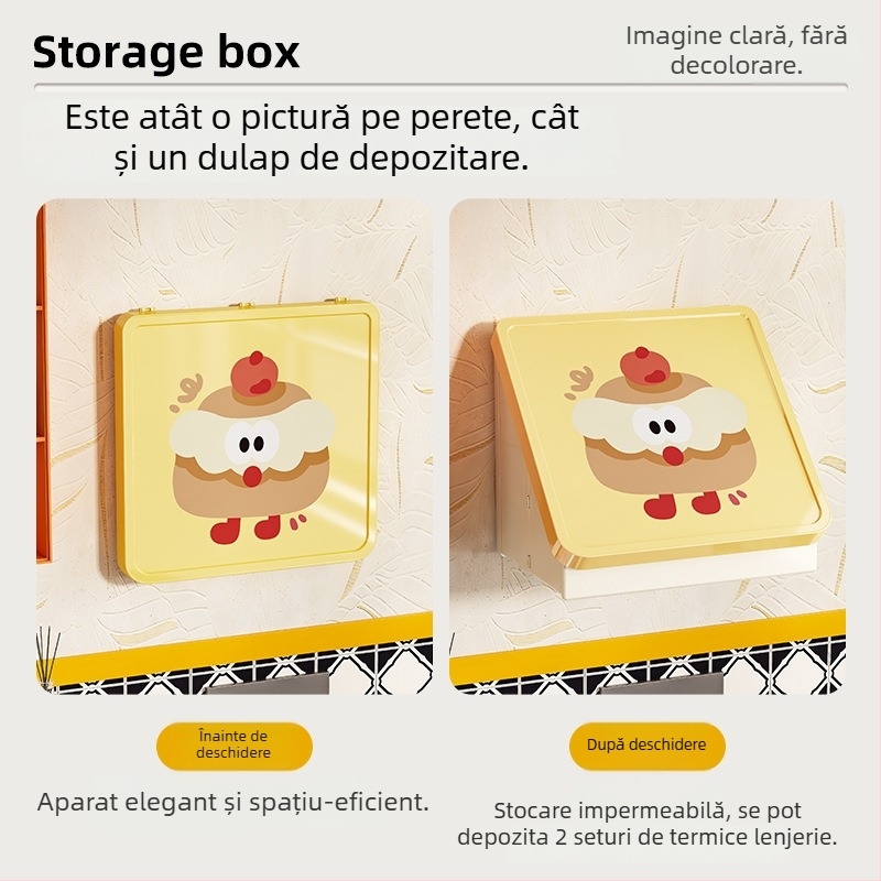 Dulap de baie din plastic, montat pe perete, pliabil, în stil desen animat, cu un singur raft