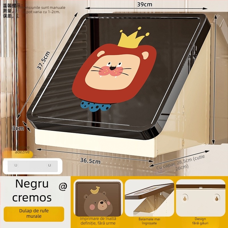 Dulap de baie din plastic, montat pe perete, pliabil, în stil desen animat, cu un singur raft