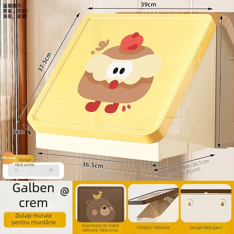 Dulap de baie din plastic, montat pe perete, pliabil, în stil desen animat, cu un singur raft