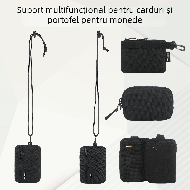 Portofel de gât multifuncțional cu monedă, buzunar pentru pașaport și carduri, husă ușoară pentru chei