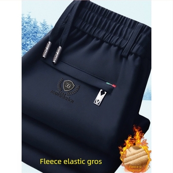 Pantaloni de iarnă pentru bărbați, talie elastică, căptușeală din fleece, croială dreaptă, țesătură Cupro fibră