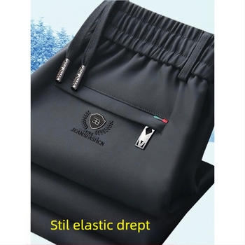 Pantaloni de iarnă pentru bărbați, talie elastică, căptușeală din fleece, croială dreaptă, țesătură Cupro fibră