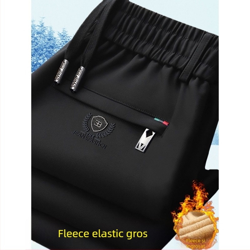 Pantaloni de iarnă pentru bărbați, talie elastică, căptușeală din fleece, croială dreaptă, țesătură Cupro fibră