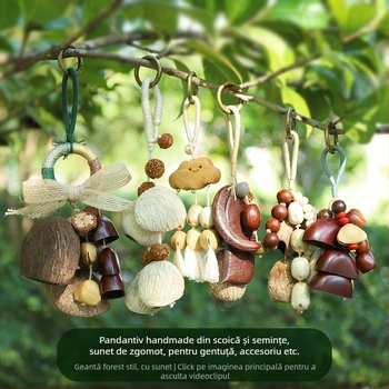 Pandantiv pentru geantă — cochilie naturală de fructe, fabricat manual, sonerie pentru terapie sonoră, model vegetal, clopot de pădure