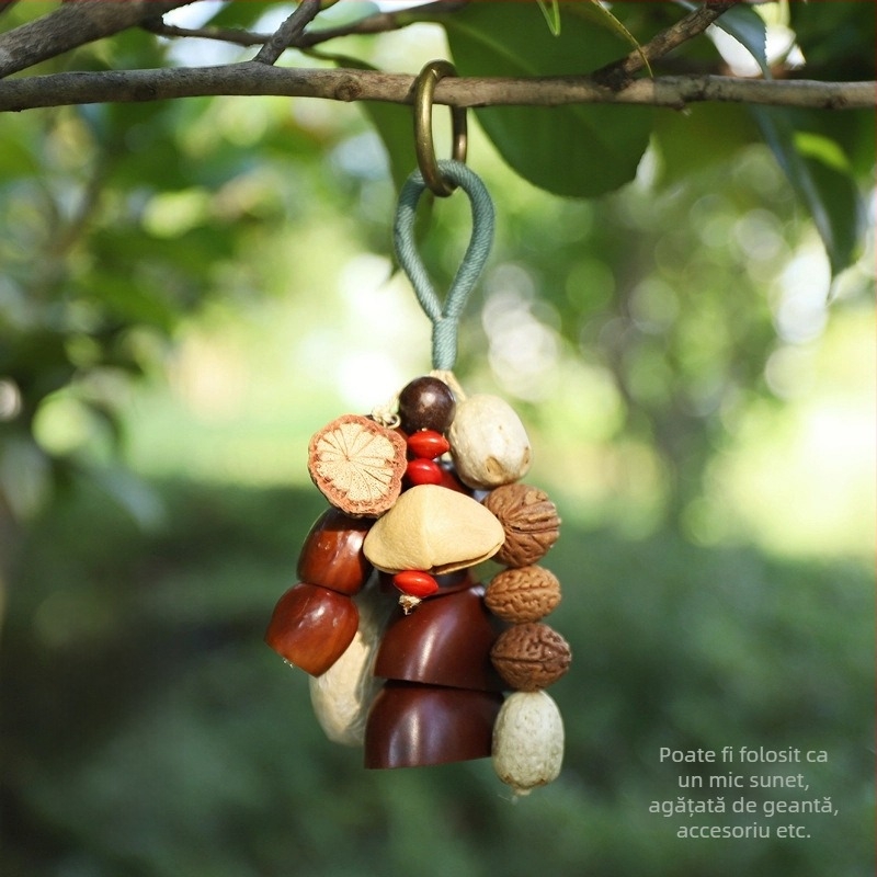 Pandantiv pentru geantă — cochilie naturală de fructe, fabricat manual, sonerie pentru terapie sonoră, model vegetal, clopot de pădure