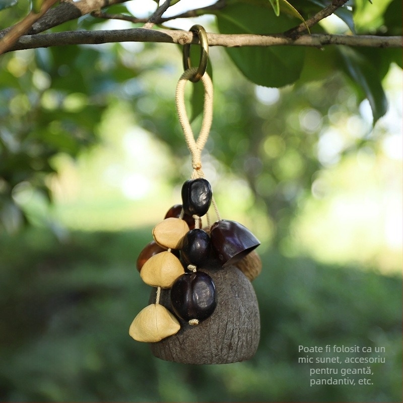 Pandantiv pentru geantă — cochilie naturală de fructe, fabricat manual, sonerie pentru terapie sonoră, model vegetal, clopot de pădure