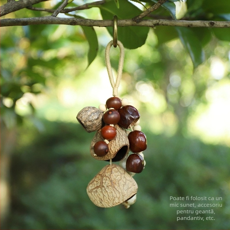 Pandantiv pentru geantă — cochilie naturală de fructe, fabricat manual, sonerie pentru terapie sonoră, model vegetal, clopot de pădure