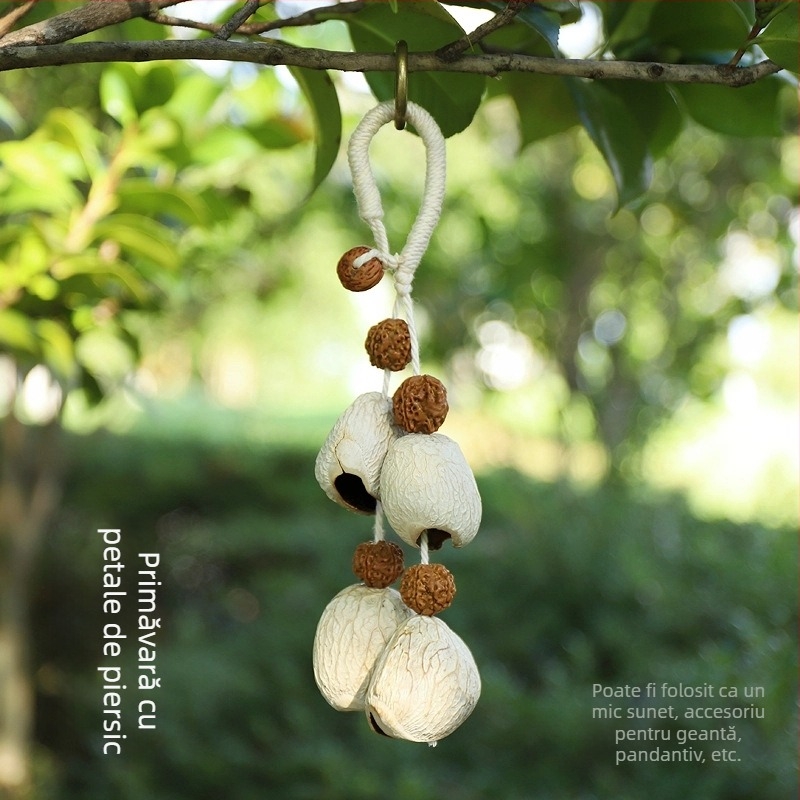 Pandantiv pentru geantă — cochilie naturală de fructe, fabricat manual, sonerie pentru terapie sonoră, model vegetal, clopot de pădure