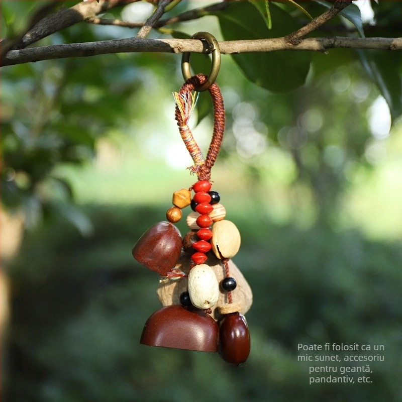Pandantiv pentru geantă — cochilie naturală de fructe, fabricat manual, sonerie pentru terapie sonoră, model vegetal, clopot de pădure