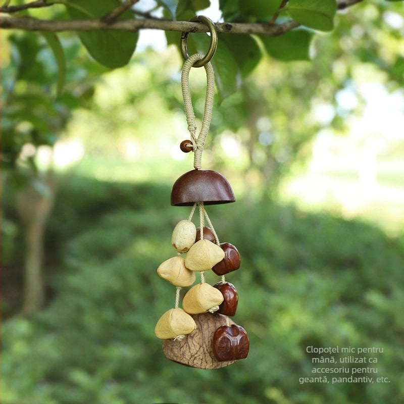 Pandantiv pentru geantă — cochilie naturală de fructe, fabricat manual, sonerie pentru terapie sonoră, model vegetal, clopot de pădure