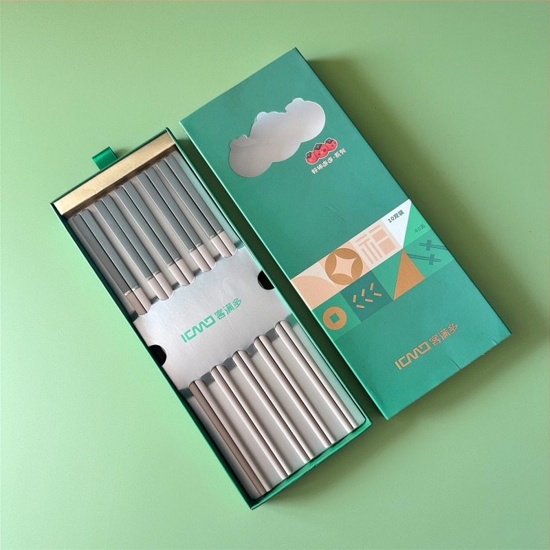 Chopsticks din aliaj, stil simplu, set cadou în cutie, 10 perechi, rezistente la temperaturi înalte, rezistente la mucegai, antiderapante