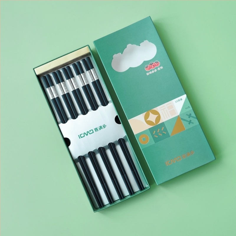 Chopsticks din aliaj, stil simplu, set cadou în cutie, 10 perechi, rezistente la temperaturi înalte, rezistente la mucegai, antiderapante