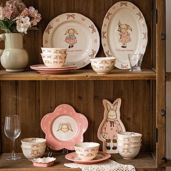 Set de boluri ceramice pentru orez și supă – rotunde, stil retro light luxury, modele multiple, compatibil cu cuptorul cu microunde