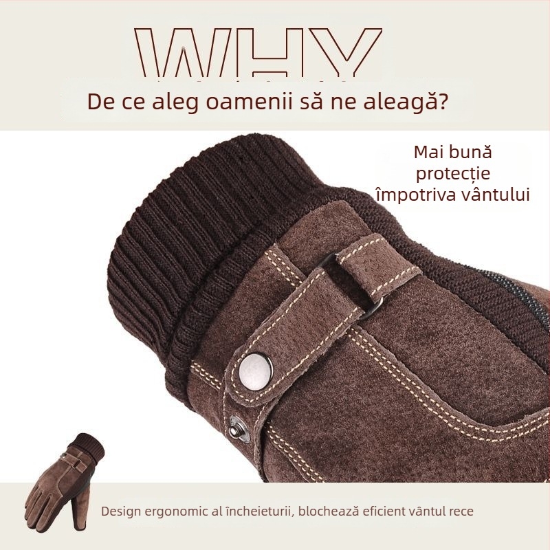 Mănuși de iarnă pentru ciclism și motocicletă – rezistente la vânt, căptușite cu fleece, din bumbac, Ice Silk țesătură, stil Flip cover, compatibile cu ecran tactil.