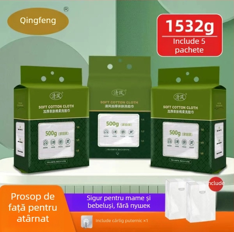 Prosoape de față de unică folosință, moi ca bumbacul și fără scame, design cu tragere suspendat, pentru demachiere, fibre vegetale