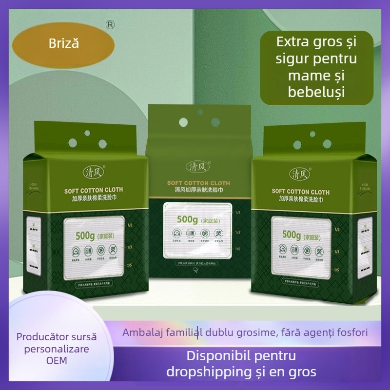 Prosoape de față de unică folosință, moi ca bumbacul și fără scame, design cu tragere suspendat, pentru demachiere, fibre vegetale