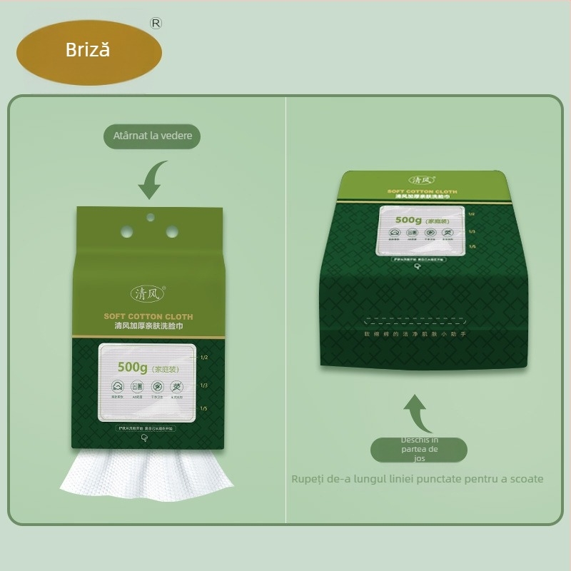 Prosoape de față de unică folosință, moi ca bumbacul și fără scame, design cu tragere suspendat, pentru demachiere, fibre vegetale