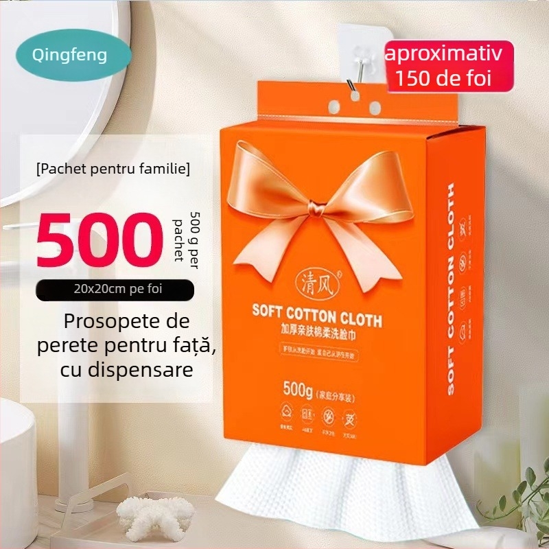 Prosoape de față de unică folosință, moi ca bumbacul și fără scame, design cu tragere suspendat, pentru demachiere, fibre vegetale