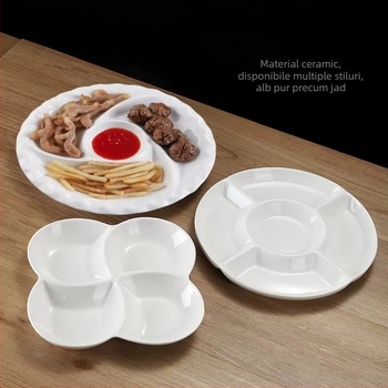 Runpai farfurie ceramică cu cinci compartimente, formă neregulată, suprafață glazurată, potrivită pentru cuptorul cu microunde