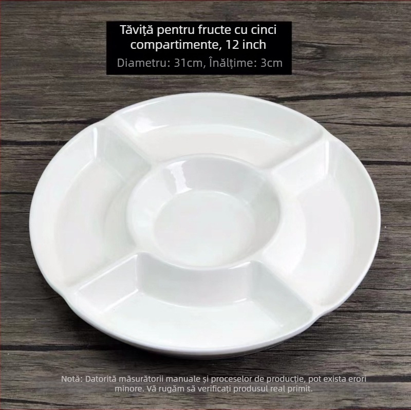 Runpai farfurie ceramică cu cinci compartimente, formă neregulată, suprafață glazurată, potrivită pentru cuptorul cu microunde