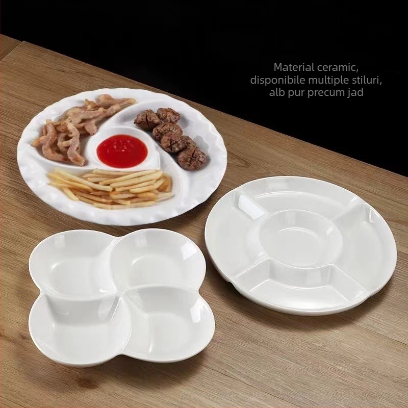 Runpai farfurie ceramică cu cinci compartimente, formă neregulată, suprafață glazurată, potrivită pentru cuptorul cu microunde